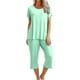 thumbnail image 2 of ICHUANYI Clearance Women's Solid Color Round Neck Short Sleeve Sleepshirt And Pants Sets Loungewear Pajamas With Pockets(Mint Green, XL) ICHUANYI WER2023080704712, 2 of 8
