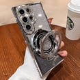 thumbnail image 6 of Magnetic Ring Stand Glitter Case for Samsung Galaxy S24 Ultra, (Compatible with Magsafe) Luxury Bling Diamond Rhinestones Cover with Camera Lens Protector for Girls Women,Silver, 6 of 11