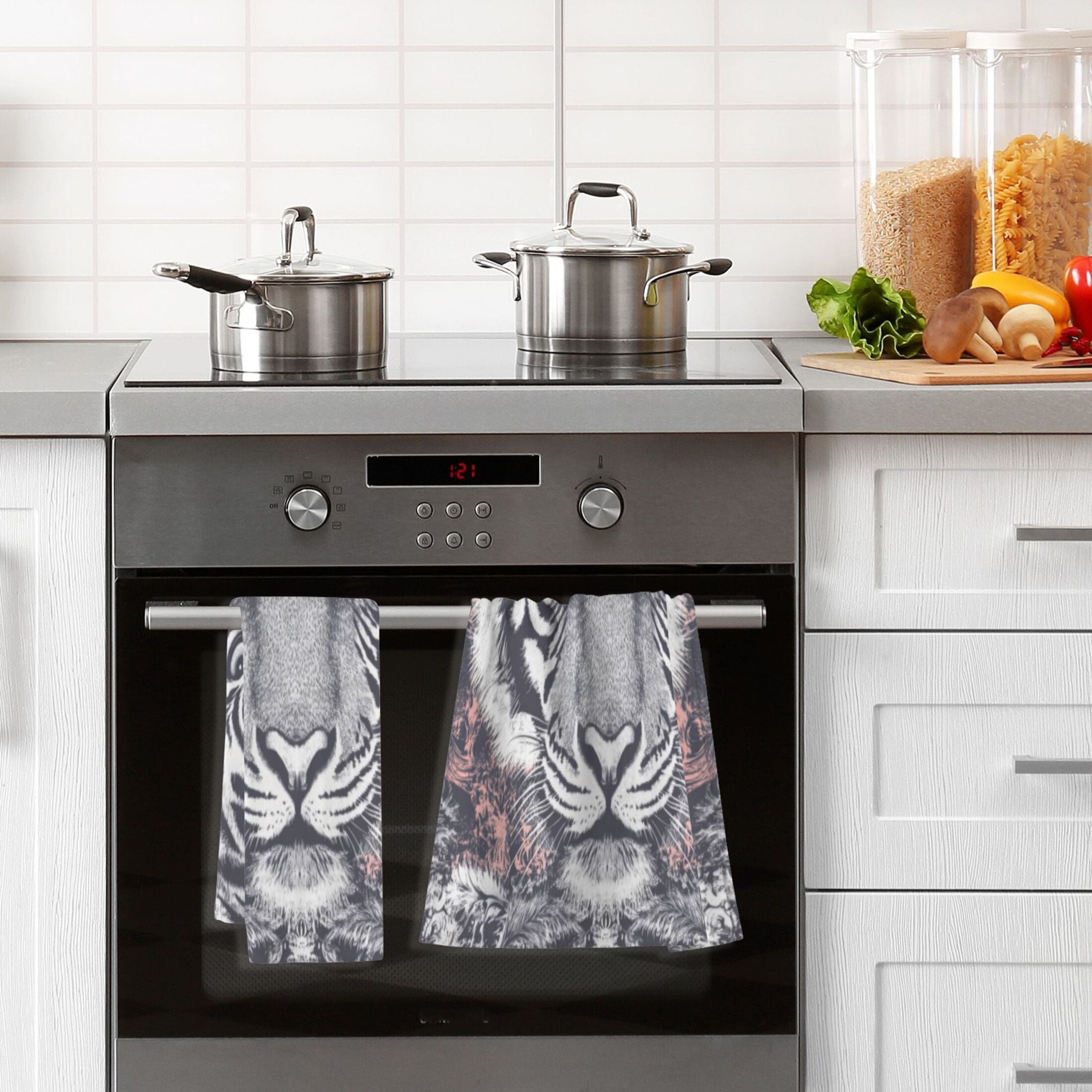 Cotton Towel Two-Piece 16x28 Inch One Sizex2 Face Towel Set Towel Set Cotton Hand Bath Towel Bathroom Beach Black and White Tiger