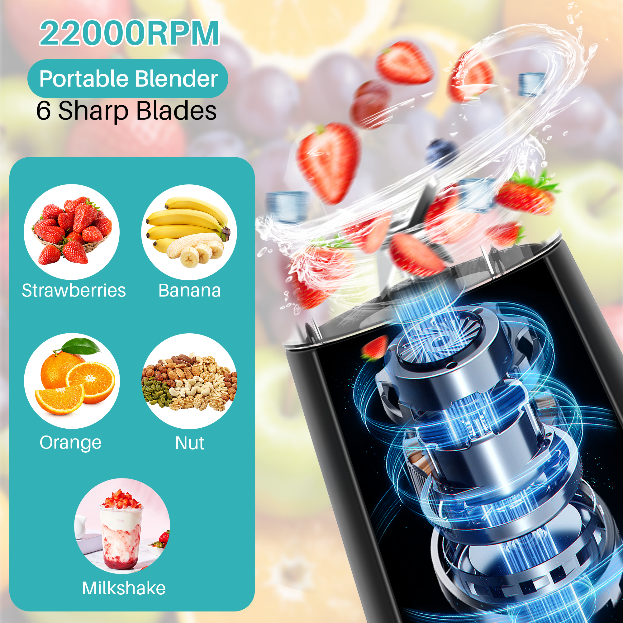 VIIWII Portable Personal Blender Cup for Smoothies and Shakes, Smoothie Blender Mini Machine, 380ml