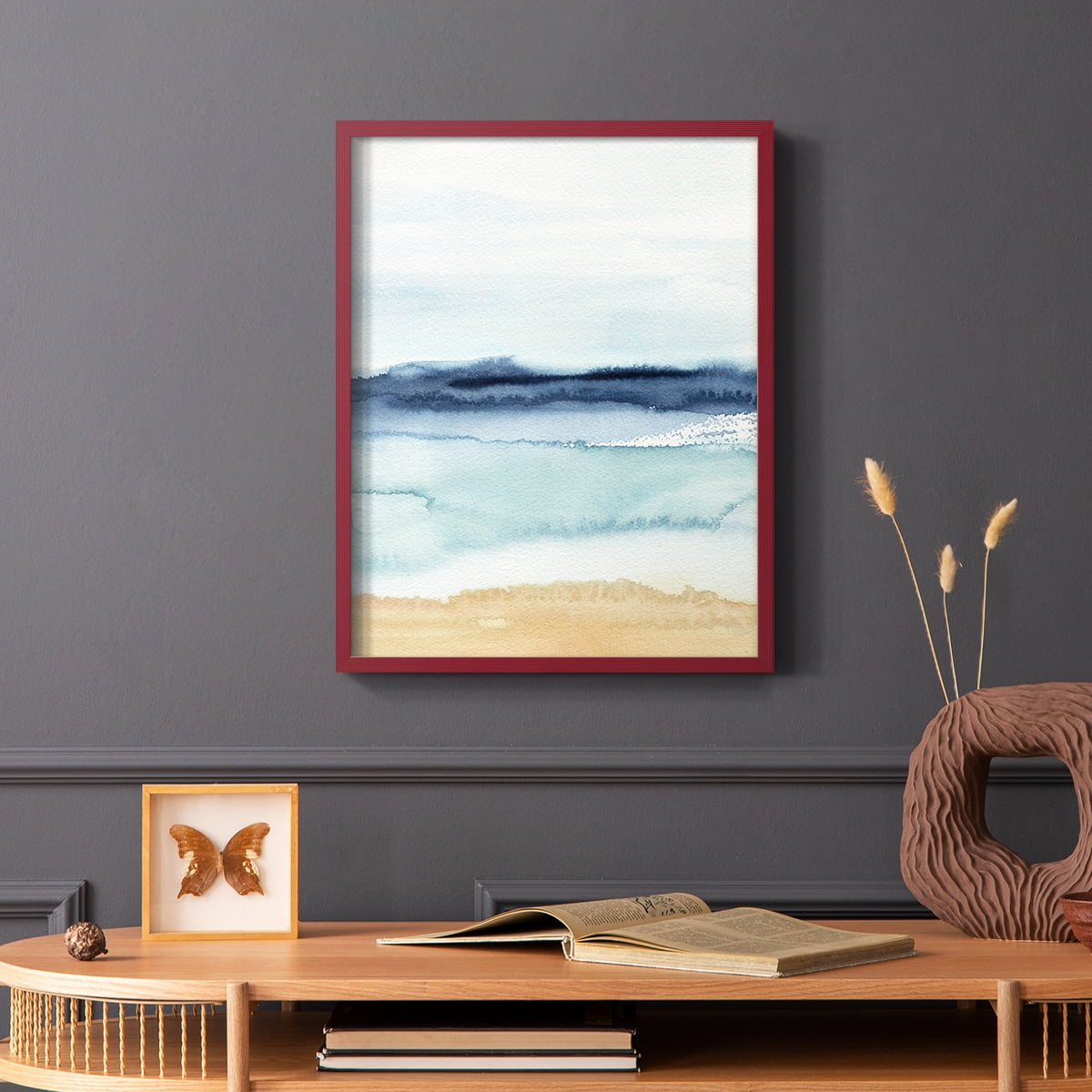 Watercolor Ocean Horizon II Framed Print in Red Solid Wood 8 x 10 Framed Print