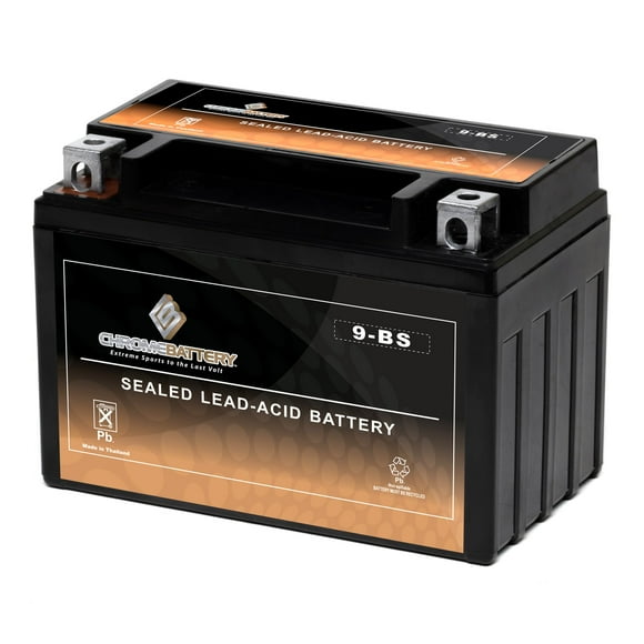 Chrome Battery YTX9-BS Batterie de Remplacement Sans Entretien pour VTT, Moto et Trottinette : 12 Volts, 9 Ampères, 8 Ah, Borne Écrou et Boulon (T3)