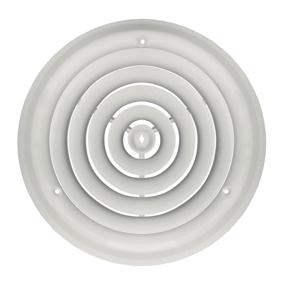 White Steel Ceiling Register w/Damper For a Duct Opening of 10" Round - Faceplate Size of 13 5/8"