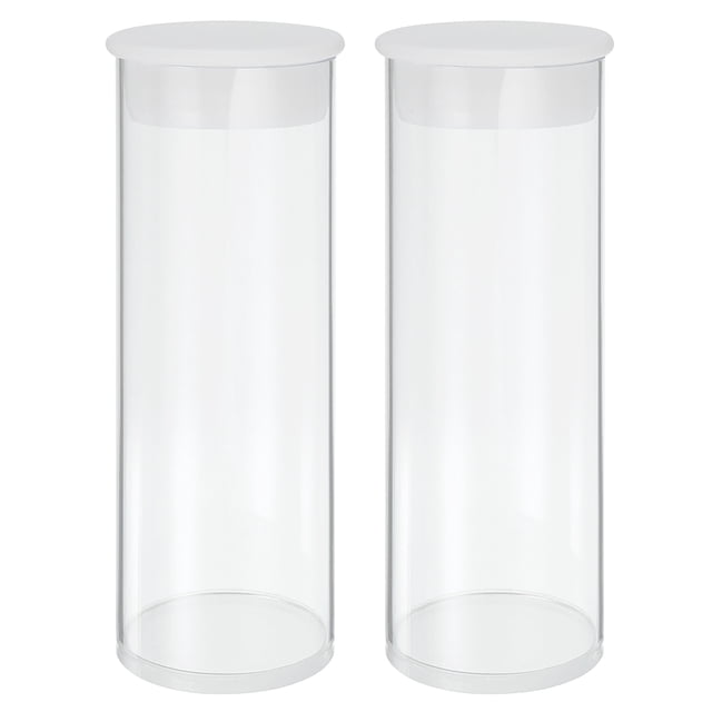 Tuberías de almacenamiento de plástico transparente Uxcell, 1 9/16" x 4" con tapa negra, 2 juegos