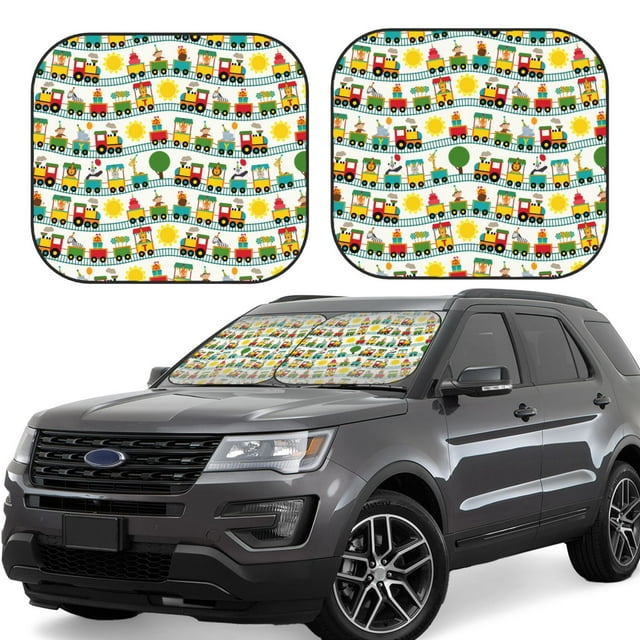 Bingfone Train With Animals Windshield Sun Shade 2-Piece Foldable Car Front Window Sunshade for Most Sedans SUV Truck-Medium