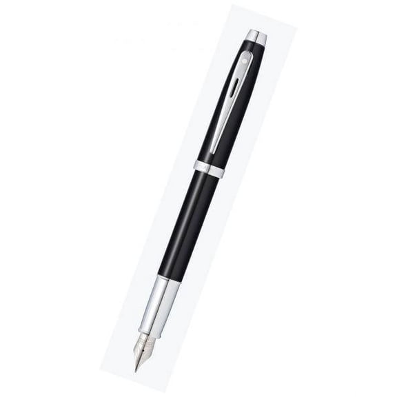 Sheaffer 100 Glossy Black Lacquer w/Polished Chrome TrimFountain Pen - Medium