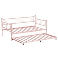 thumbnail image 1 of YUSAZENS Twin Daybed with Trundle, Metal Frame, Lockable Casters, Heavy Duty Slats, Pink, 1 of 7