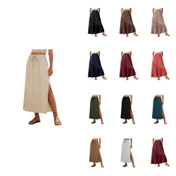 Womens Maxi Skirt Long Flowy Summer Brown A-Line High Waist Skirts Casual Beach Vacation Boho Outfits Fashion Clothes