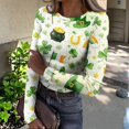 thumbnail image 2 of ASDFVBKG Women's St Patrick's Day Blouse Dressy Crew Neck Basic Long Sleeve Slim Fit Pullover Ribbed Knit Lucky Shamrock Comfy Tees Beige XL, 2 of 6