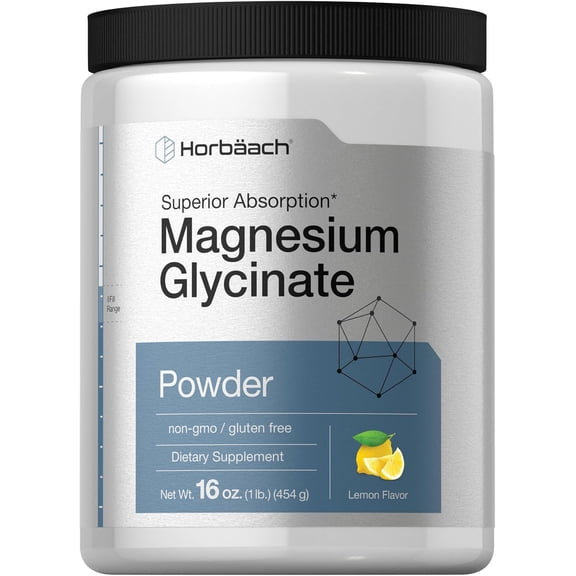 Magnesium Glycinate Powder | 1 lb | Lemon Flavored | Superior Absorption | Non-GMO & Gluten Free | by Horbaach