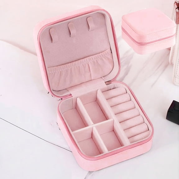 Xukmct Travel Jewelry Case PU Leather Portable Small Jewelry Box for Rings, Necklaces, Bracelets, Earring, Pink