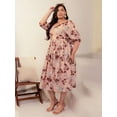 thumbnail image 3 of XL LOVE By Janasya Indian Women's Plus Size Peach Georgette Floral Fit & Flare Dress, 3 of 5