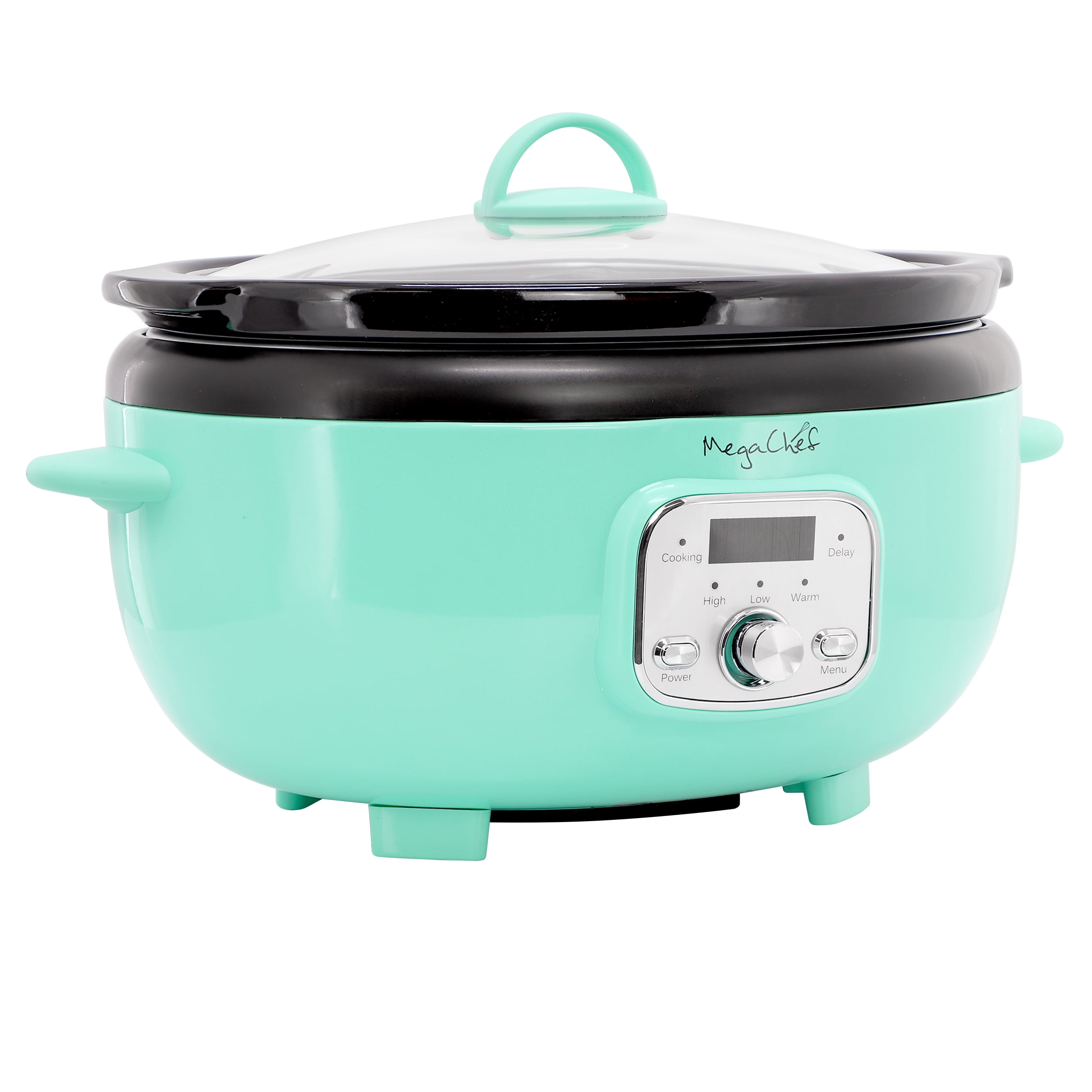 MegaChef 6.5 Quart Oval Electric Slow Cooker in Turquoise with Black Pot