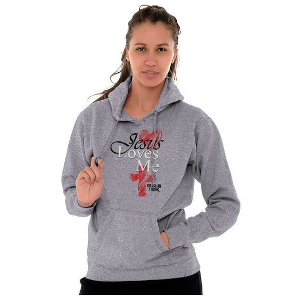 Jesus Loves Me Heart Cross Faith Hoodie Sweatshirt Women Brisco Brands S
