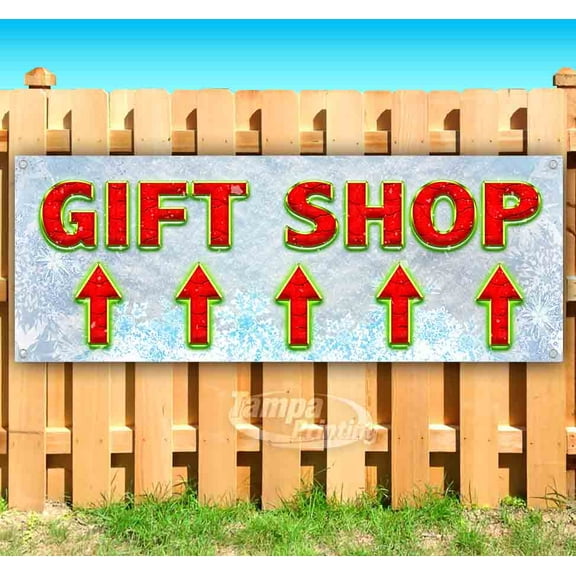 Gift Shop Up Arrow Red Caps 13 oz Vinyl Banner With Metal Grommets