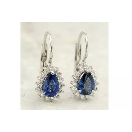 2.50 Ct Pear Cut Lab-Created Blue Sapphire and CZ Hoop Earrings for Women in 14K White Gold Over 925 Sterling Silver – Elegant Jewelry
