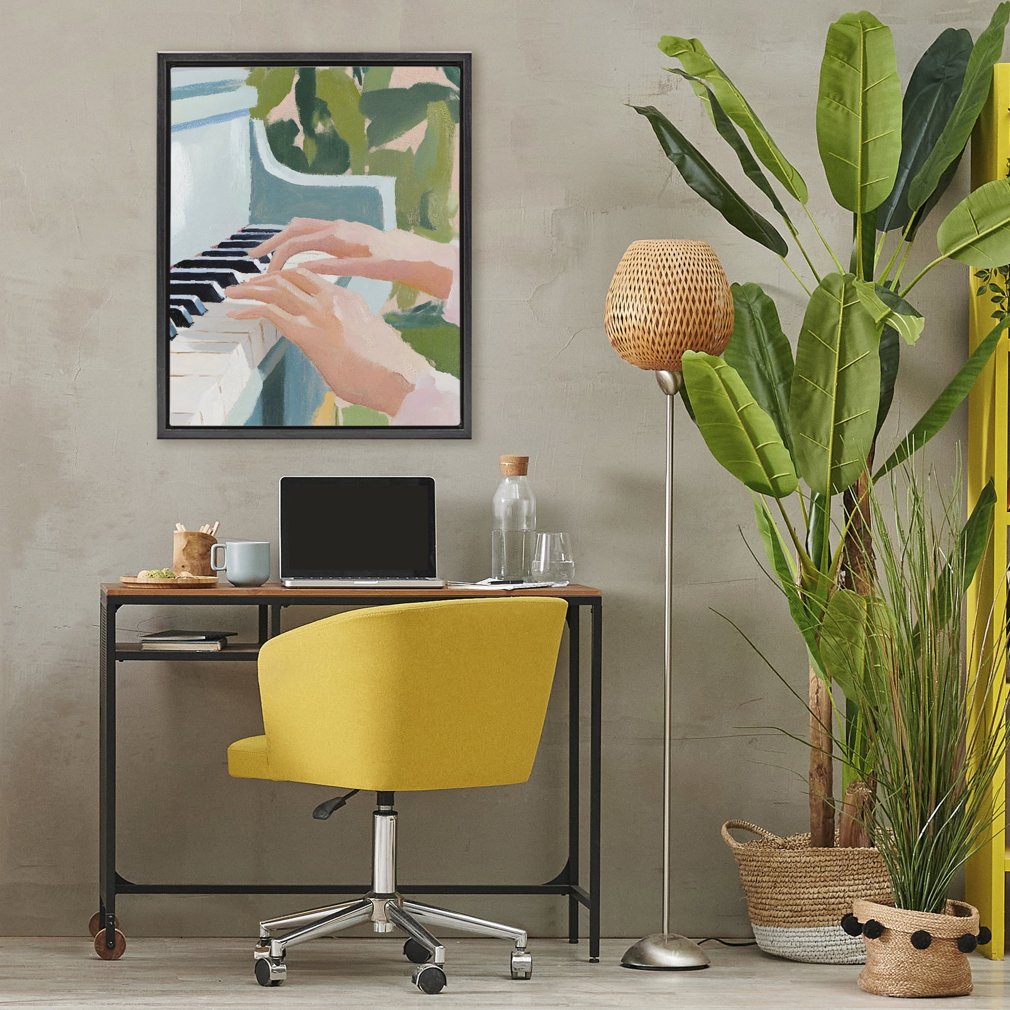 Stupell Industries Piano Hands in Sunlit Space Black Framed Floater Canvas Wall Art, design by The Prints Vibe