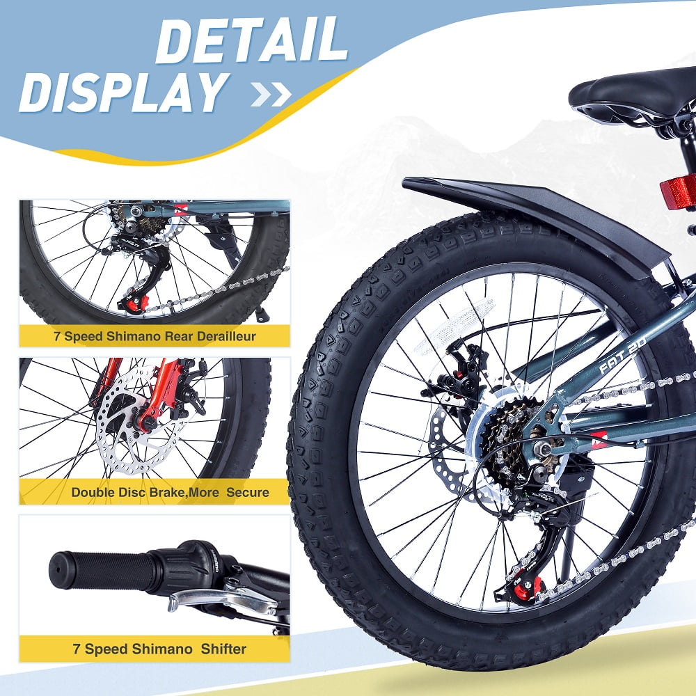 20 Inch Bicycles , Fat Tire Mountain Bike Dual-Disc Brake,Shimano 7-Speed  Grey