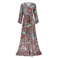 thumbnail image 4 of Gibobby Vestido de Verano para Mujer Vestido largo bohemio de manga acampanada floral con cuello en V y cintura alta para vacaciones(Rojo,XL), 4 of 5
