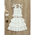 thumbnail image 4 of Seyurigaoka Kid Girl Three-Piece Outfits, Solid Color Sleeveless Tie-Up Ruched Tops + Multi-Layer Sweet Skirt + Bowknot Headband, 4 of 8