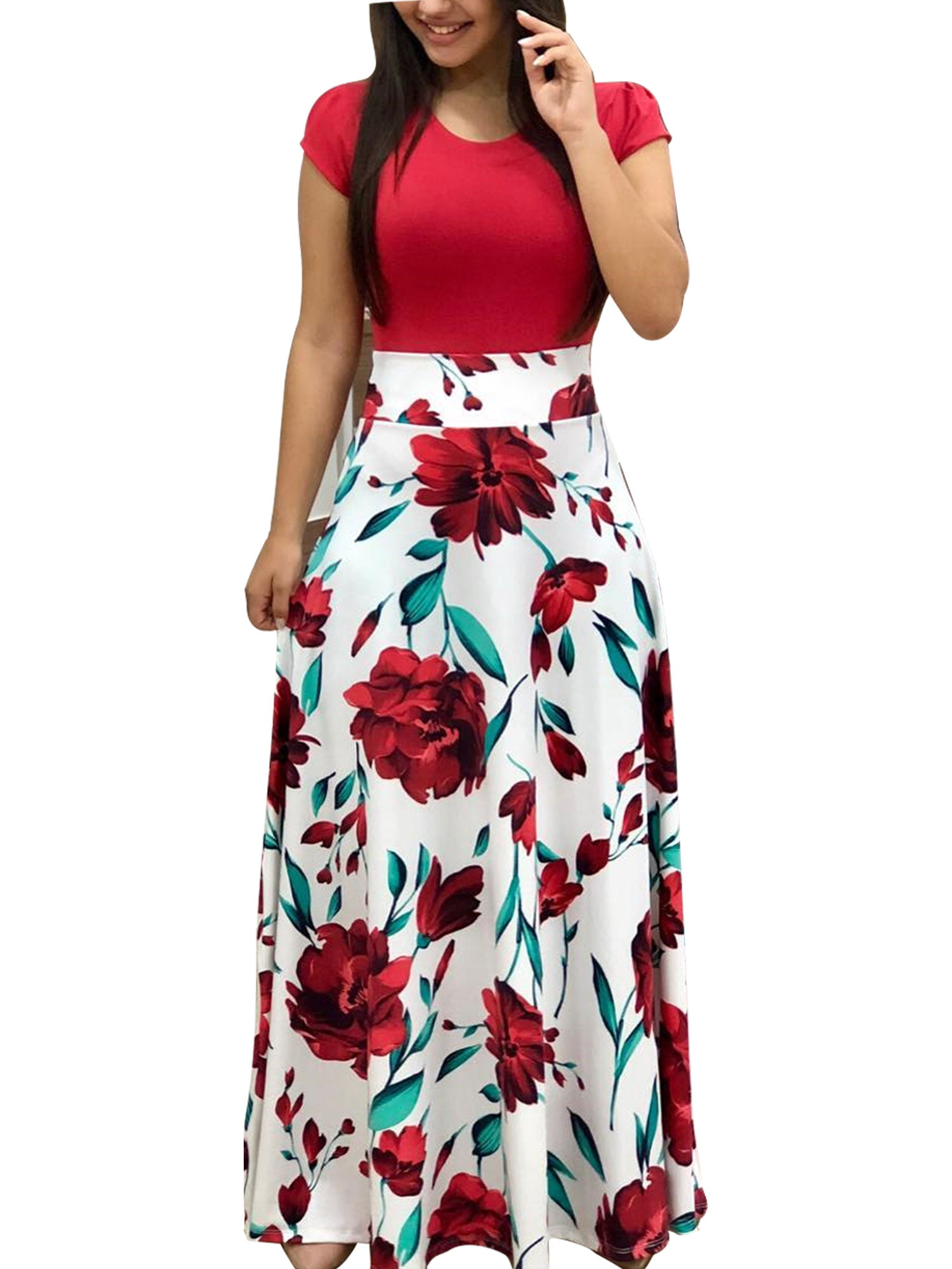 UK Fashion Summer Floral Print Women Casual Maxi Dress Beach Long Sundress S-3XL