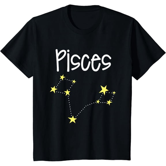 Kids Pisces Zodiac Sign Constellation February March Girls Boys T-Shirt men and women can wear, black, white, gifts.