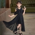 thumbnail image 4 of EnJoCho Kids Girls High-Lo𝗐 Chiffon Dress V-Neck Ruffl𝖾 Sleeve Fl𝗈wy Skirt for Birthday Wedding Maxi Gown 5-14 Years Teen Short Sleeve Casual Dress, 4 of 7