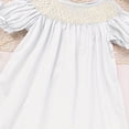 thumbnail image 3 of ZEHJUHAN Baby Girl Smocked Dress Ribbon Accent on Sleeves A-Line Casual Summer Beach Wear White，3-6M, 3 of 6