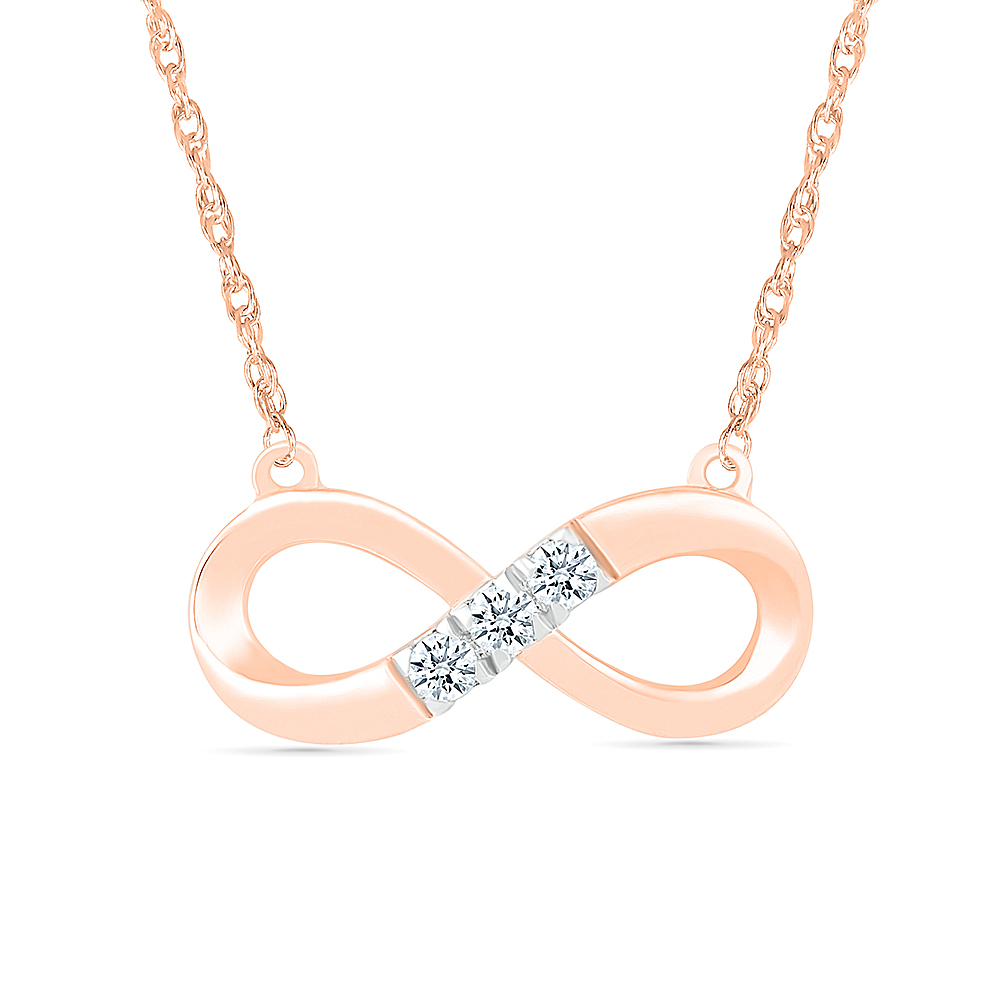 DGOLD Collier Infini Pierres en Or Rose avec Diamants Ronds