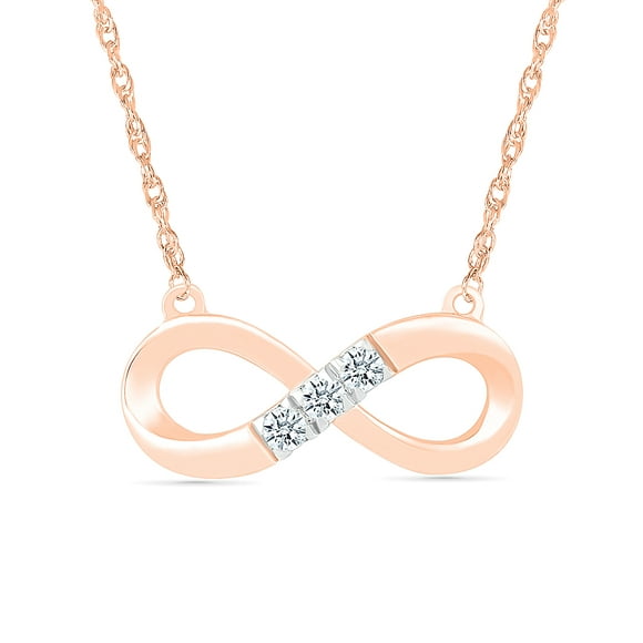 DGOLD 10kt Rose Gold Round White Diamond 3 Stone Infinity Necklace for Women (1/20 cttw)