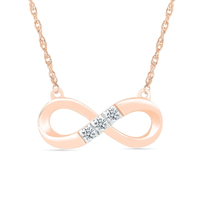 DGOLD Collier Infini 3 Pierres en Or Rose 14kt Diamant Blanc Rond pour Femmes (1/20 cttw)