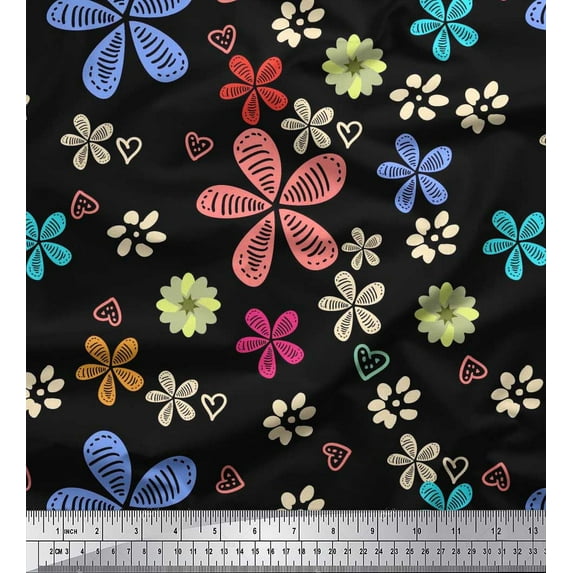 Soimoi Japan Crepe Satin Fabric Flower Artistic Print Fabric by Yard 42 Inch Wide