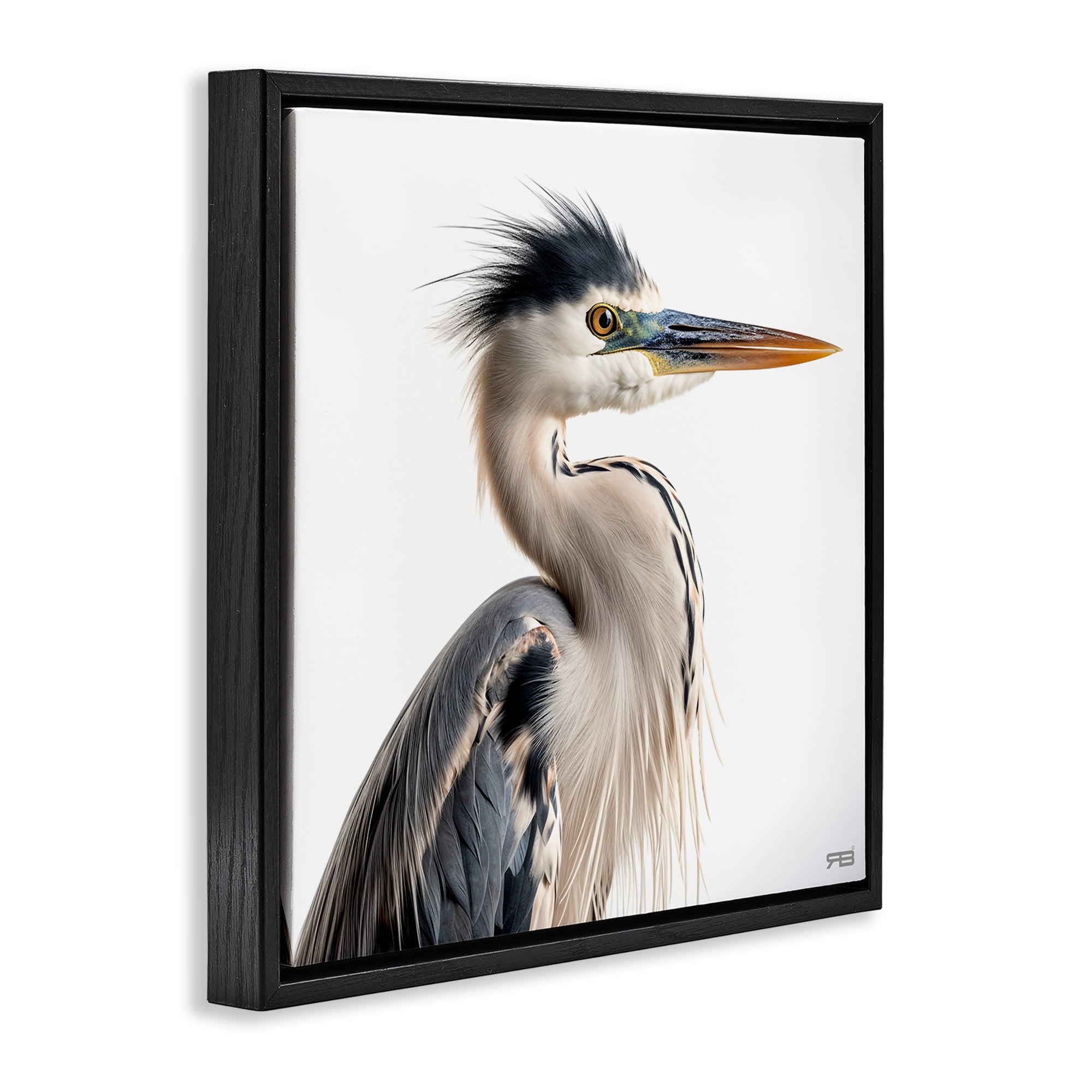 Stupell Industries Stoic Heron Looking Right Animals & Insects Painting Black Floater Framed Canvas Art Print Wall Art, 18 x 18