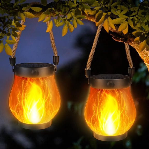 Kaliqo Solar Lantern Outdoor Lights Solar Lantern Waterproof Flickering Flame Hanging Lanterns for Patio Yard Garden Decor