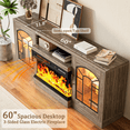 thumbnail image 5 of Waleaf 60" TV Stand with 3-Sided Glass Electric Fireplace, Modern Media Entertainment Center for TVs up to 65", Slim Wood Console with 21-Mode LED Lights & Adjustable Shelves, 5 of 8