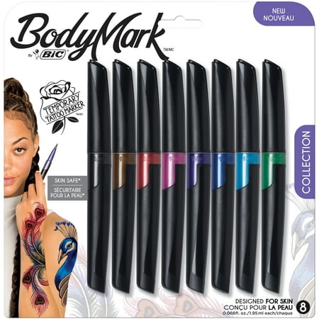 BIC BodyMark Temporary Tattoo Marker, Assorted Colors, 8
