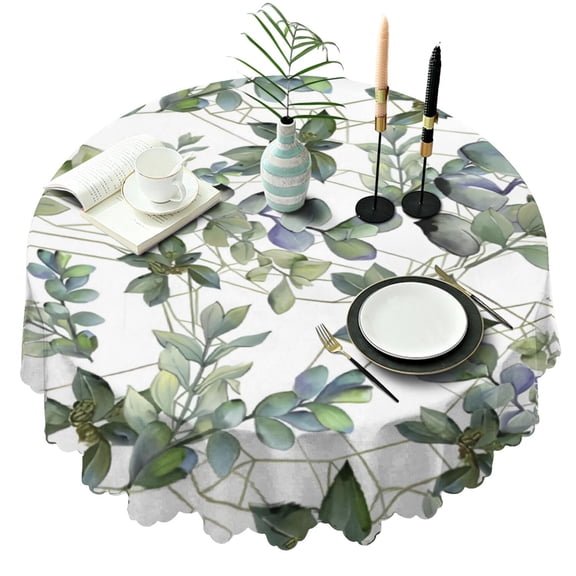 Round Tablecloth 60 Inch Dia Washable Table Cover Wrinkle Resistant Dust Proof for Indoor Outdoor Dining