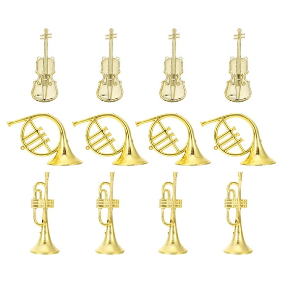 AURARMLET Christmas Ornaments Musical Straight Horn Model Golden Plastic 12Pcs
