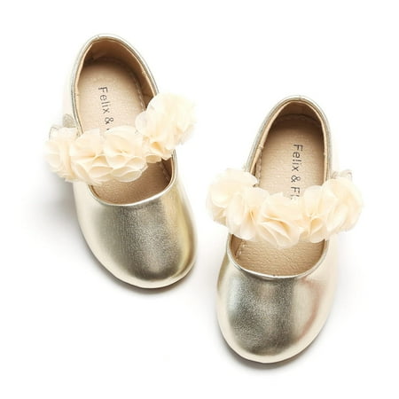 Toddler Little Girl Gold Dress Shoes Size 7 - Girl Ballet Flats Wedding Party