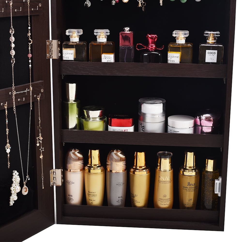 Wood Grain Mirror Decoration Storage, Dressing Mirror Jewelry Mirror Cabinet, Brown