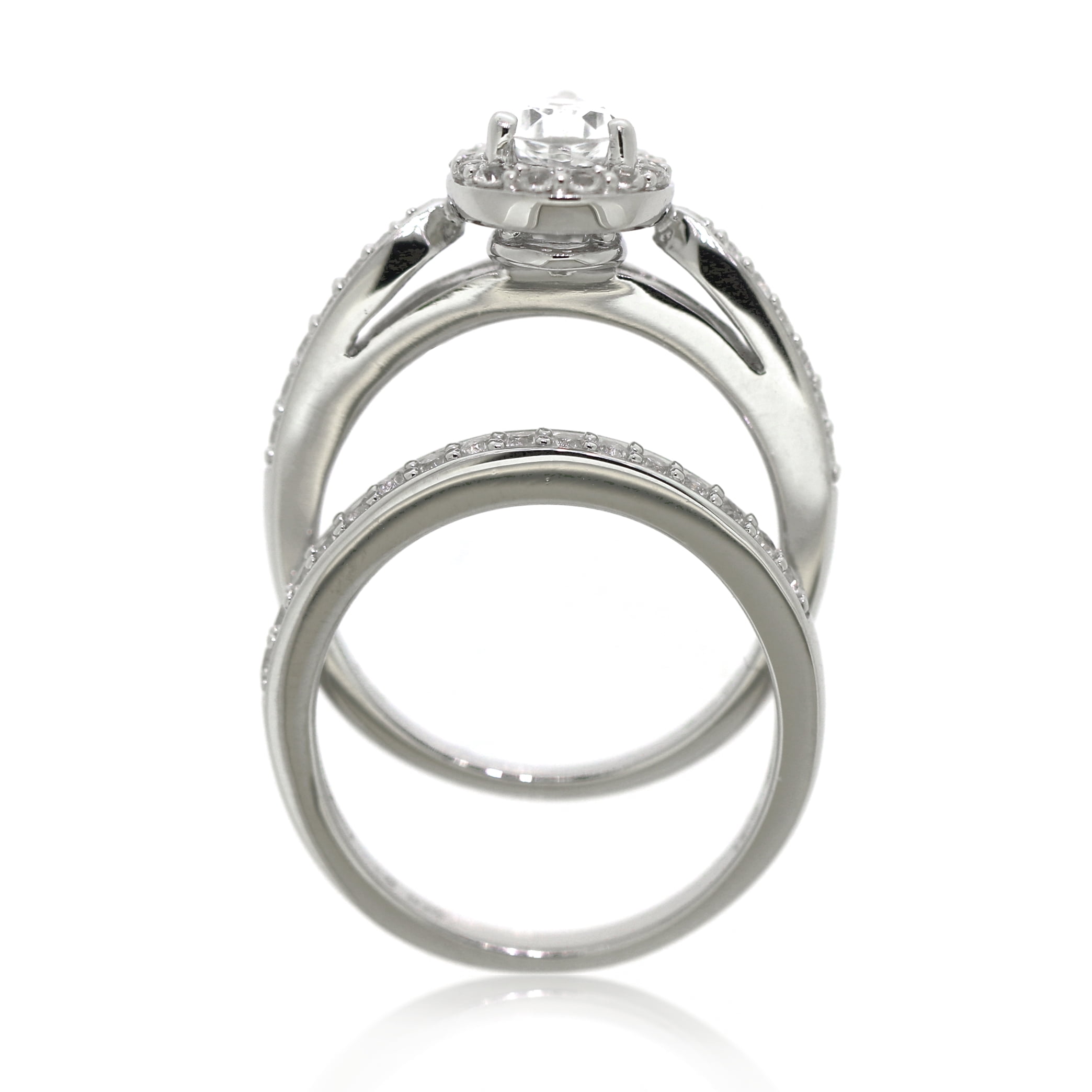 Brilliance 925 Sterling Silver Created White Sapphire Pear Bridal Engagement Set
