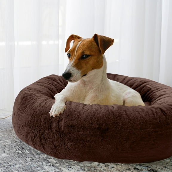 PETMAKER Dog Bed - Donut Dog Bed and Cat Bed for Small Pets (Brown)