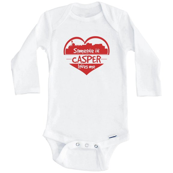 Someone in Casper Loves Me Casper Wyoming Skyline Heart One Piece Baby Bodysuit (Long Sleeve), 0-3 Months White