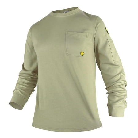 

PTAHDUS Men s Flame Resistant Long Sleeve Henley Shirt 7.1 Ounce 100% Cotton FR Workwear Clothing for Men (Round Neck-Khaki 4XL)