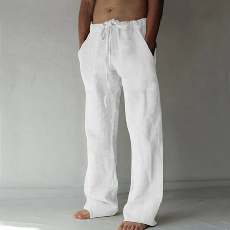 White & Gray Lining Design Cotton Pants, Comfortable Elastic Band