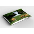 thumbnail image 2 of Ambesonne Savannah Pillow Sham 2 Pack, Siberian Tigers in Lake, 30"x20", Reseda Green and Orange, 2 of 3