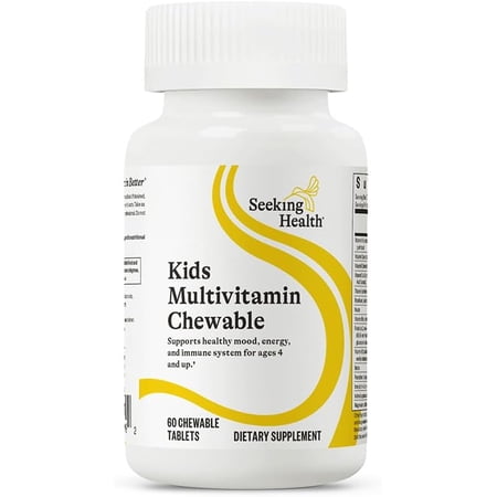 Seeking Health Kids Multivitamin Chewable  Formulated for Children’s Health  with L-5-MTHF L-Methylfolate   B12  Riboflavin  Vitamin A  Vegetarian (60 Chewable Tablets)*