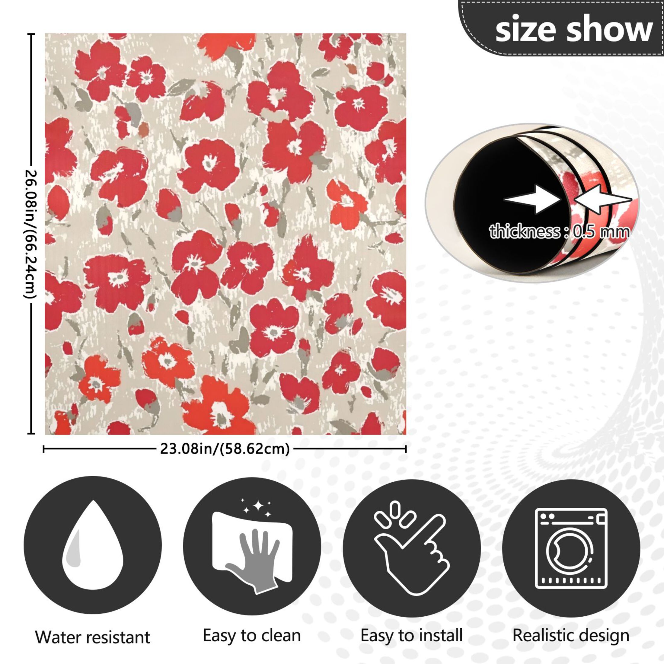 IAUYY Magnetic decorative sticker - 23x26 Inch PVC Refrigerator Decorative Cover, Removable DIY Art for Kitchen Appliances Large-scale Red Floral Design