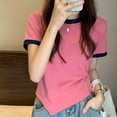 thumbnail image 4 of FRSASU Women's T-Shirts Short Sleeve Tops Summer Casual Blouse Crew Neck Pullover Basic Shirt Loose Fit Tee Pink, 4 of 5