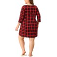 thumbnail image 3 of Pijamas de talla grande para mujer Agnes Orinda con manga 3/4, de cuadros, camisa de dormir midi 3X roja, 3 of 6